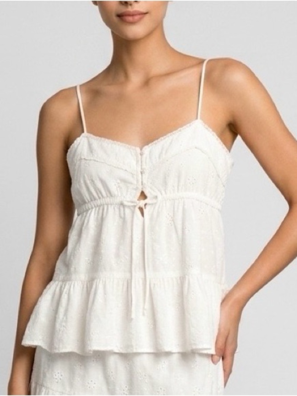 Zara White Eyelet Spaghetti Strap Camisole